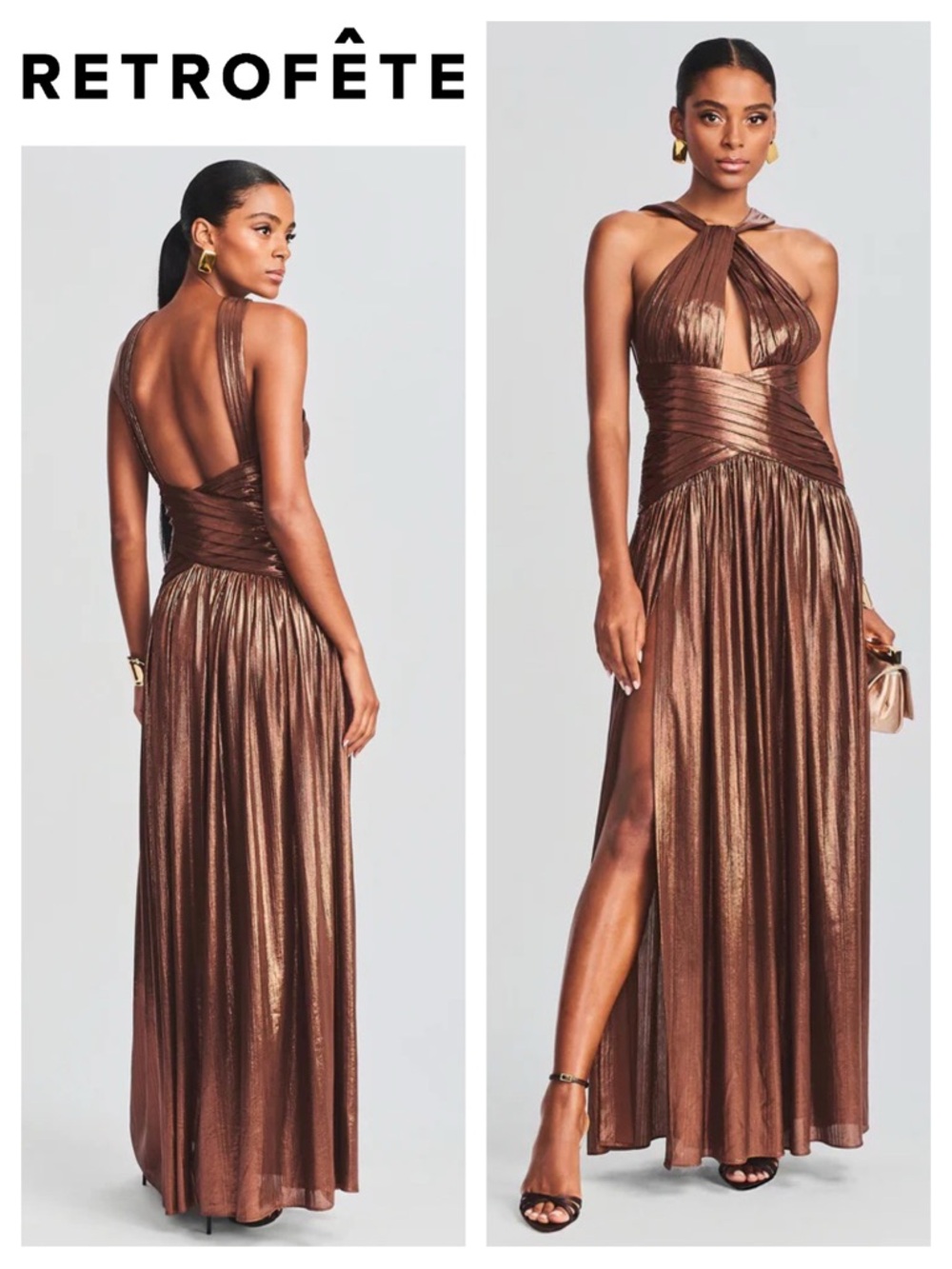 Retrofête Salem Keyhole Halterneck Metallic Dress